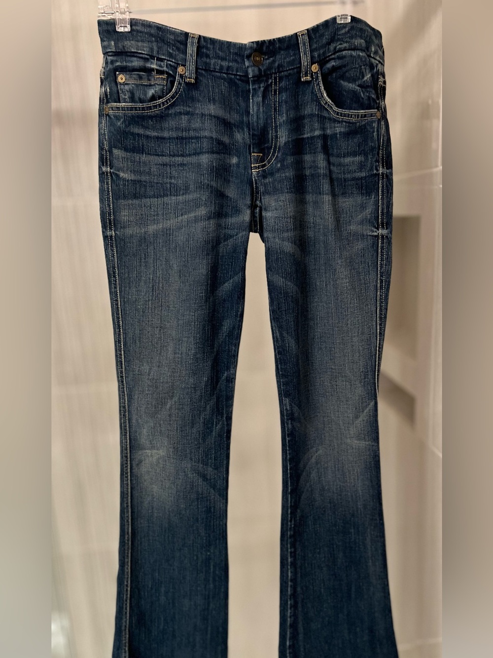 7 For All Mankind Embroidered 'A' Pocket Flare Jeans Dark Wash Organic Size 29